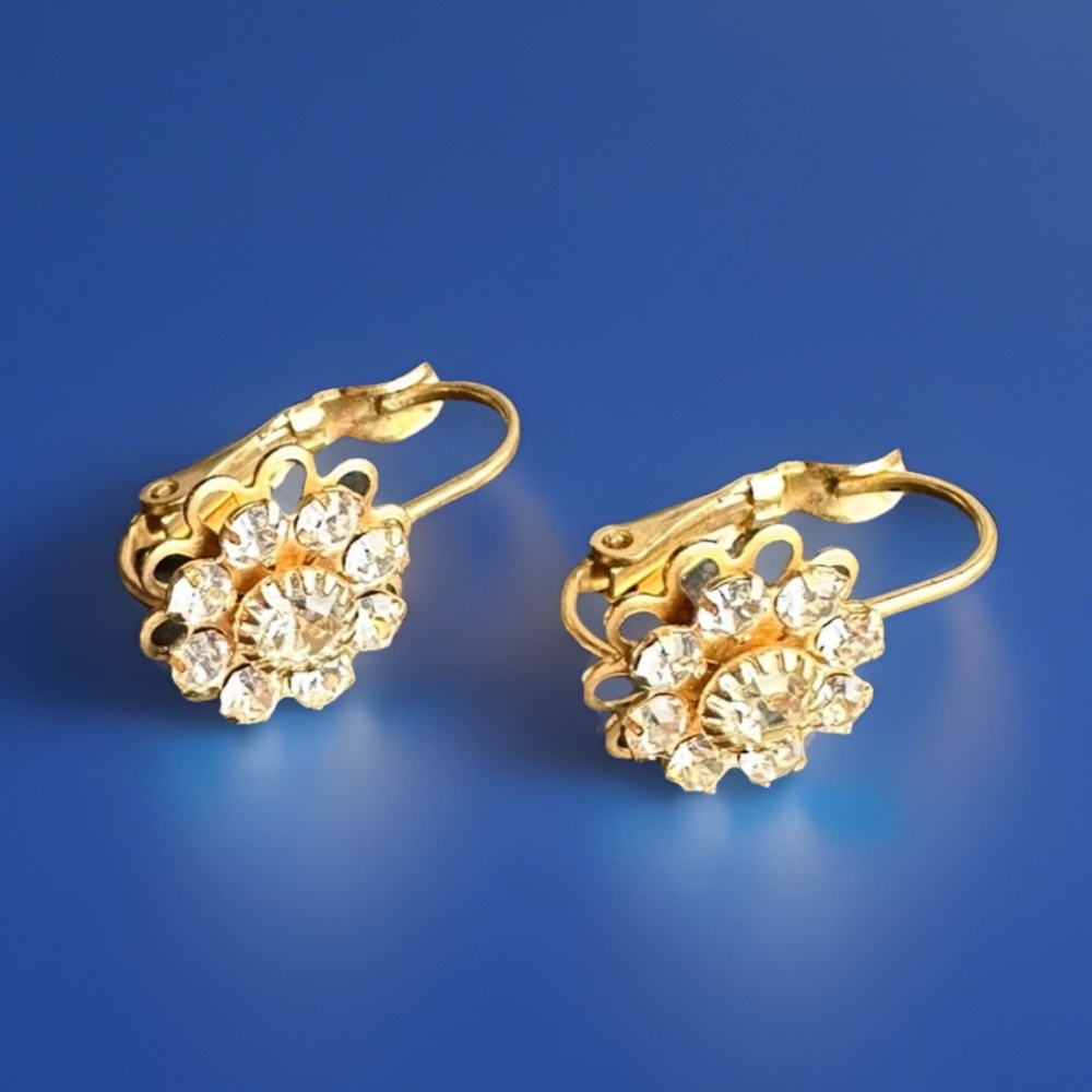 Liz Palacios Swarovski Crystal Rhinestone Flower Drop Earrings Lever Back